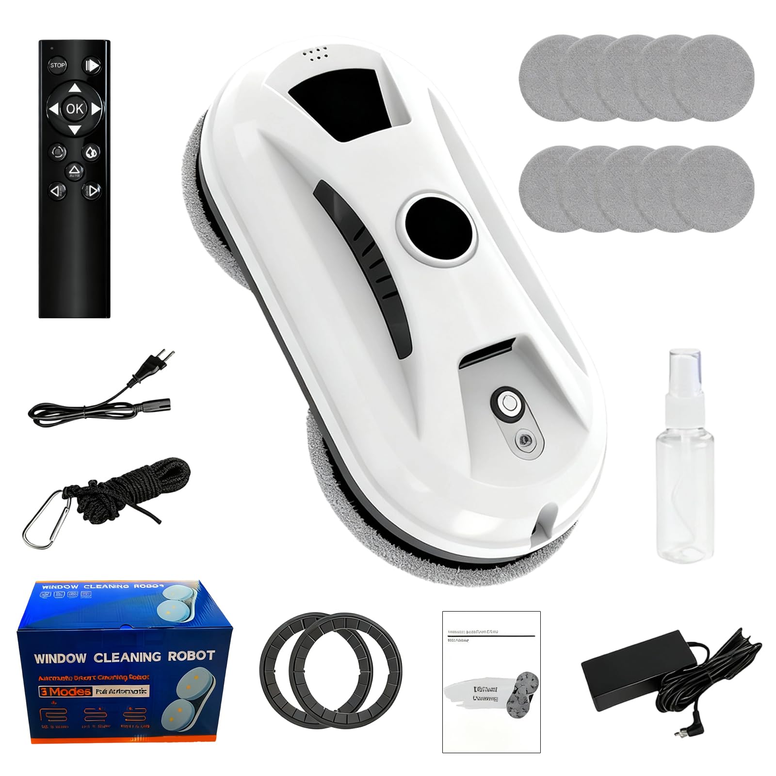 Robot Limpiacristales con Agua Pulverizada, 5600PA Robot Limpieza de Ventanas Electrico 3 Modos Limpieza Robot Limpiador de Ventanas Navegación Inteligente Control Remoto con 10 Trapo