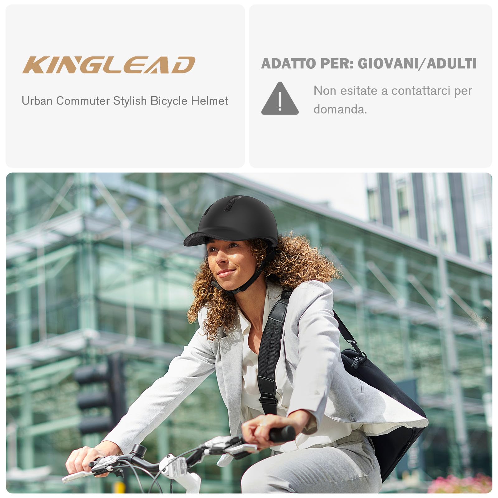 KINGLEAD Casco da bicicletta, Urban Commuter, elegante casco da bicicletta, da uomo e da donna, per ciclismo, trekking, city scooter, casco regolabile