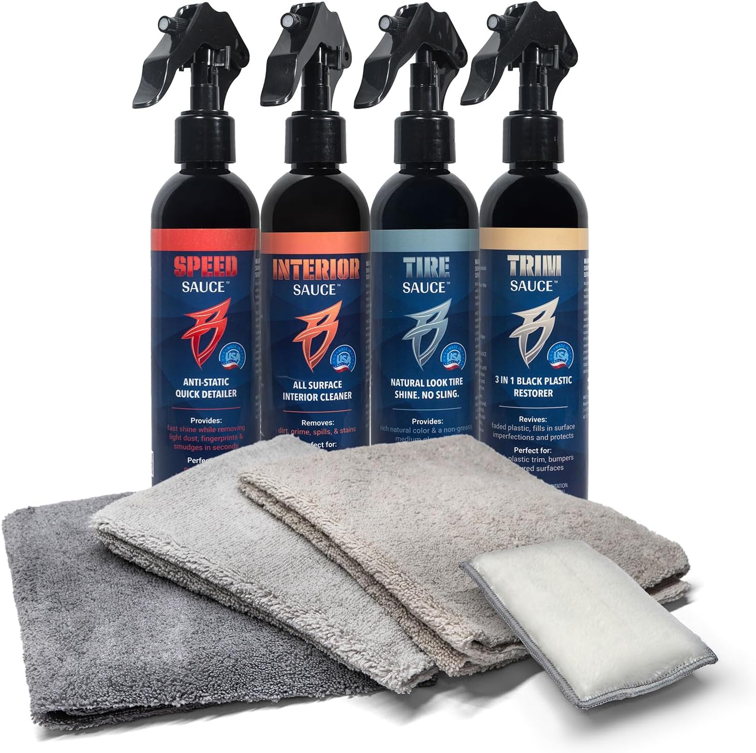 Bling Sauce Platinum Fast 4 Kit Automotive Cleaners, Speed, Interior, Tire and Trim Sauce, 8 oz each