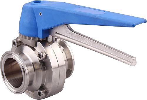 Miniatura 3 de Válvula de mariposa DERNORD con mango de gatillo azul de acero inoxidable 304 tri abrazadera trébol (válvula de mariposa tri abrazadera de 1.5