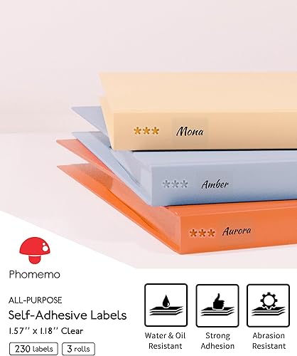 Miniatura 2 de 3 x 230 piezas Phomemo Etiqueta térmica, 3 rollos de 1.57 x 1.18 pulgadas (1.575 x 1.181 in) M110 M100 M220 M221 M120 M200, transparente, 230