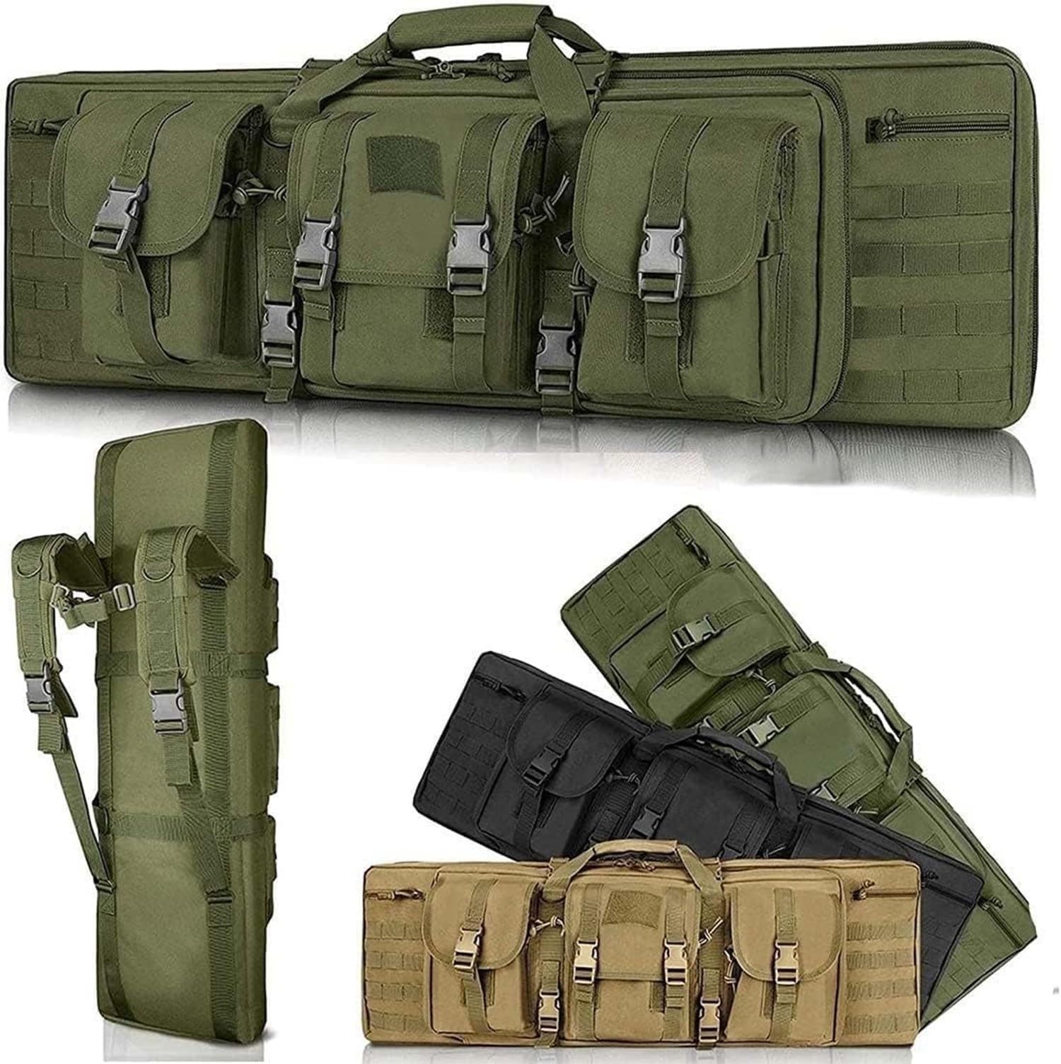Pesante Custodia Doppia per Fucile,Fodero Porta Fucili Imbottito,Sniper Fucile da Caccia Zaino Lungo con Tasche per Caricatore Capienza Circa 2 Fucili 2 Pistole,Resistente Impermeabile C,93CM