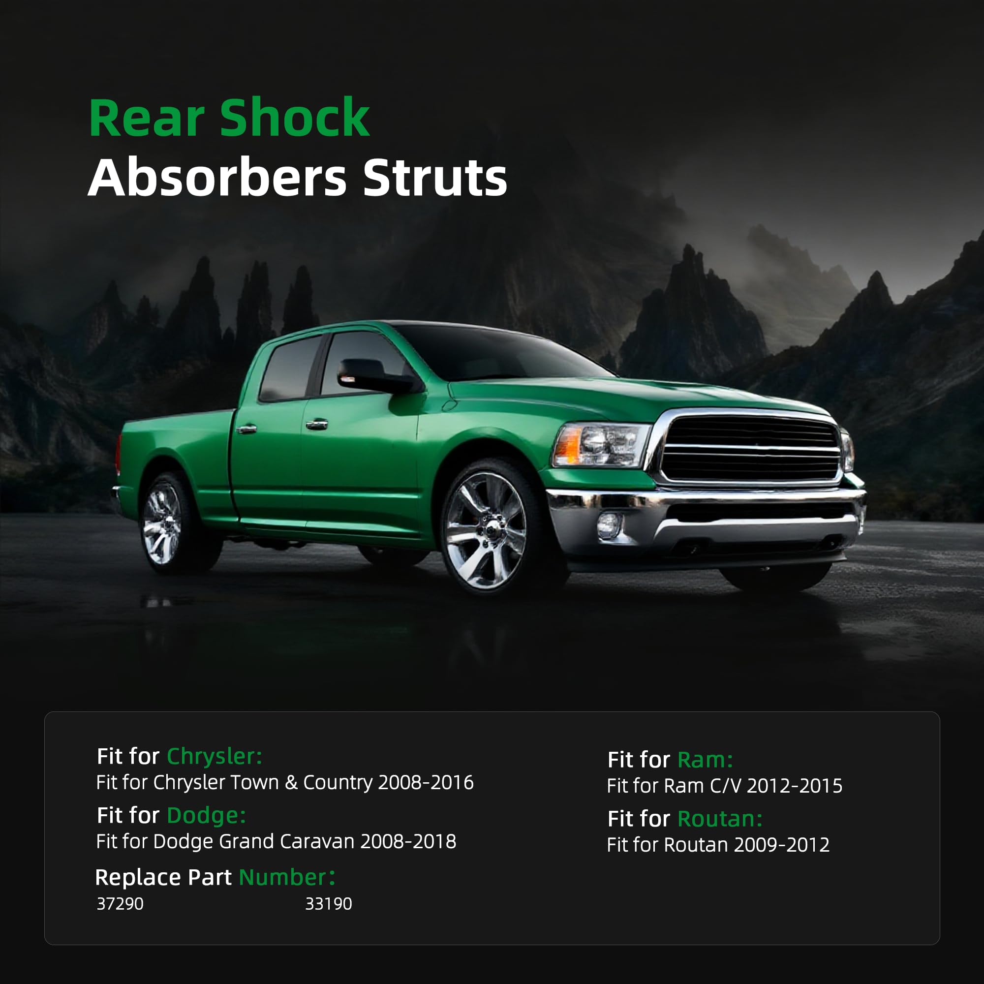 Rear Shock Absorbers Struts, for Chrysler Town & Country 2008-2016, for Dodge Grand Caravan 2008-2018, for Ram C/V 2012-2015, for Routan 2009-2012, 37290, 33190 - 3