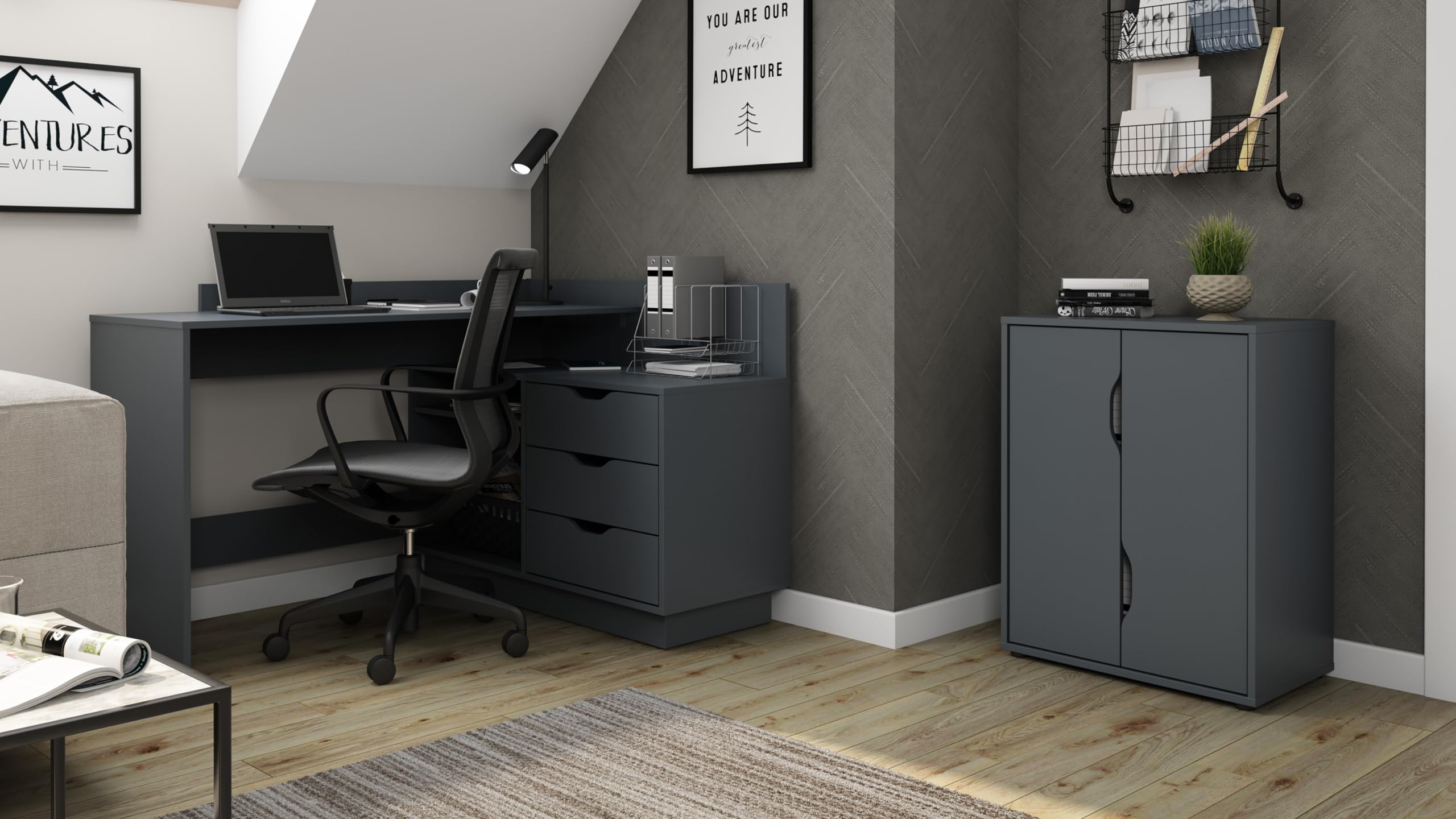 byLIVING Aktenschrank Belfast, 2 Türen, viel Stauraum, Melamin Anthrazit | B 60, H 76,5, T 37 cm