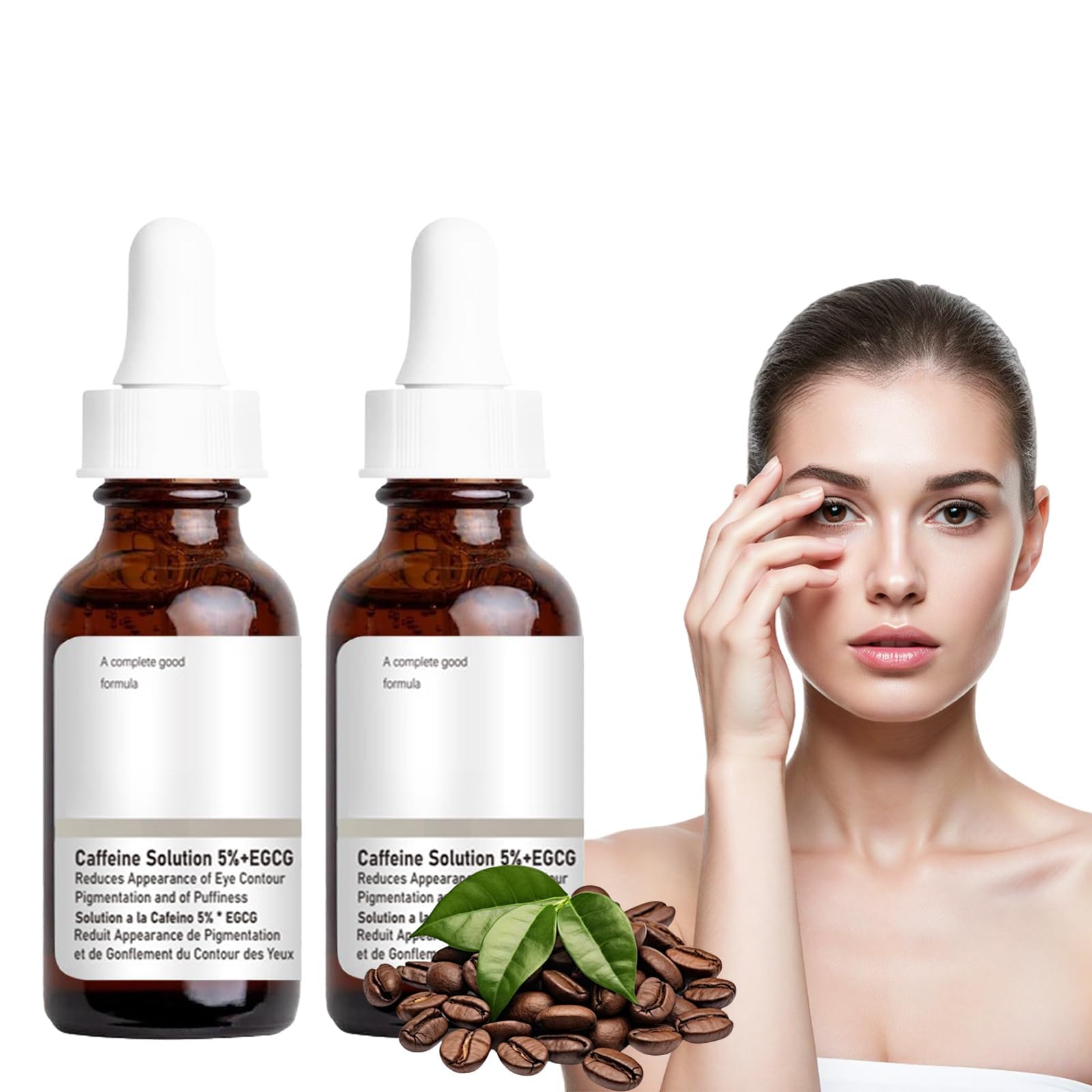 Flintronic 5% roztwór kofeiny + EGCG Serum Korektorowe, 2 szt. Kofeinowe serum do oczu, poprawia cienie i kieszenie pod oczami, wygładza zmarszczki i drobne linie wokół oczu, 30 ml