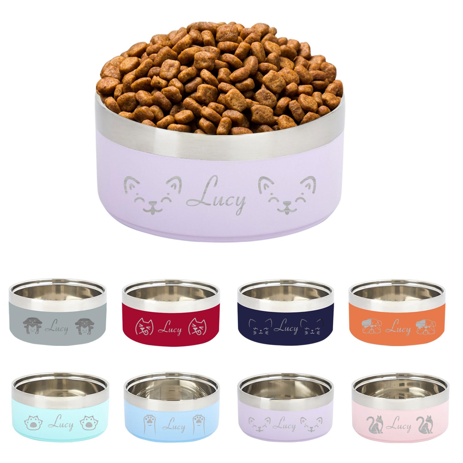 Custom Laser-Engraved Name Pet Bowl, Personalized Stainless Steel Dog and Cat Dual-Use Bowl with Non-Slip Base, Suitable for Water and Food, Durable and Easy to Clean(Purple)