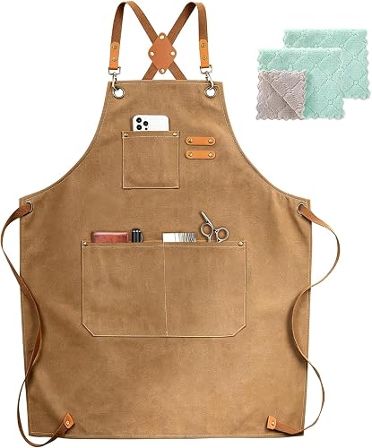ZOMAO cotton canvas cross-back apron with large pockets