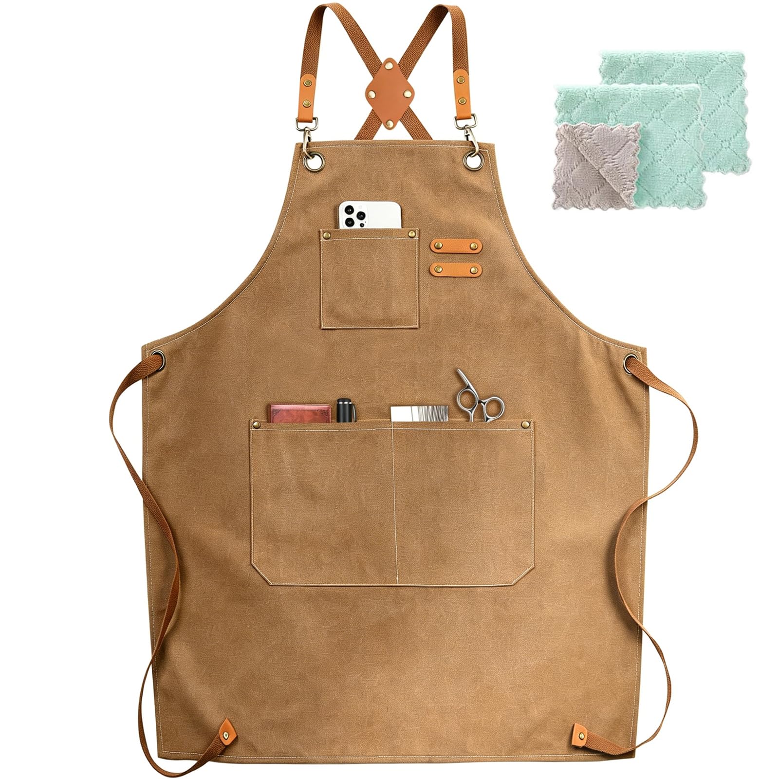 Chef Apron, Cotton Canvas Cross Back Adjustable Apron with Pockets for Women and Men-picture-21