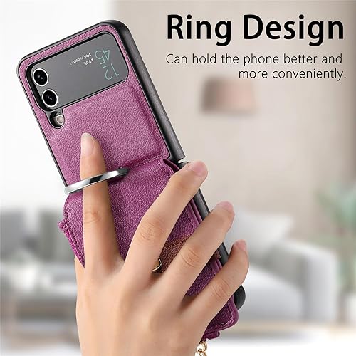 Miniatura 7 de Asuwish Compatible con Samsung Galaxy Z Flip 4 5G 2022 - Funda tipo cartera y ranura para tarjetas, anillo con cierre magnético, a prueba de golpes,