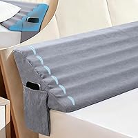 ESUERDO Queen Bed Wedge Pillow Headboard Gap Filler (0-7") - Ergonomic Waves, High-Density Foam, Non-Slip, Pockets, Washable Cover, Grey 60x10x6"