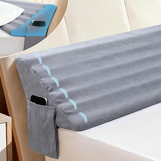 ESUERDO Queen Bed Wedge Pillow Headboard Gap Filler (0-7") - Ergonomic Waves, High-Density Foam, Non-Slip, Pockets, Washable Cover, Grey 60x10x6"