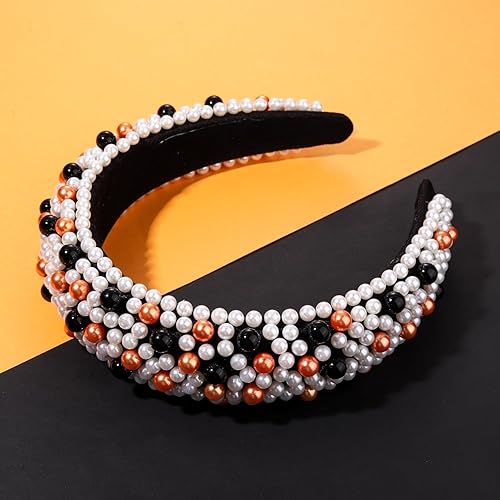 Miniatura 4 de Diademas de cristal para mujer, diadema acolchada de perlas de Halloween, con diamantes de imitación y perlas de imitación, accesorios para el