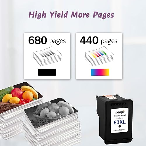 Miniatura 5 de Inktopia Cartucho de tinta remanufacturado de repuesto para HP 63 XL 63XL para impresora HP OfficeJet 5255 5258 3830 Envy 4520 4512 4513 DeskJet