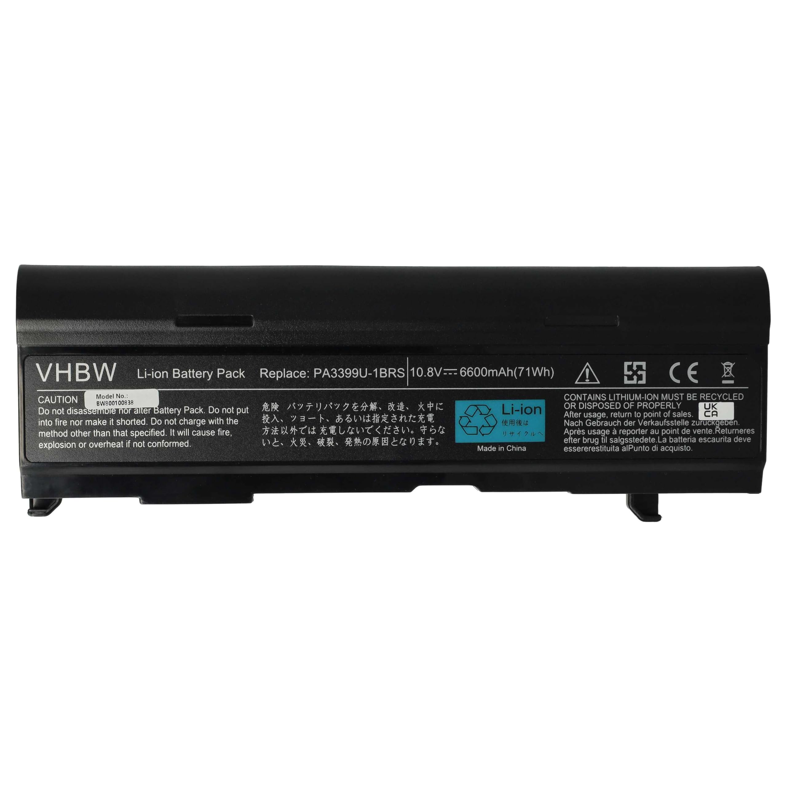 Akumulator o dużej pojemności 6600 mAh 10,8 V kompatybilny z TOSHIBA zastępuje PA3399U-1BAS, PA3399U-1BRS, PA399U-2BAS, PA3399U-2BRS, PA3400U-1BRS
