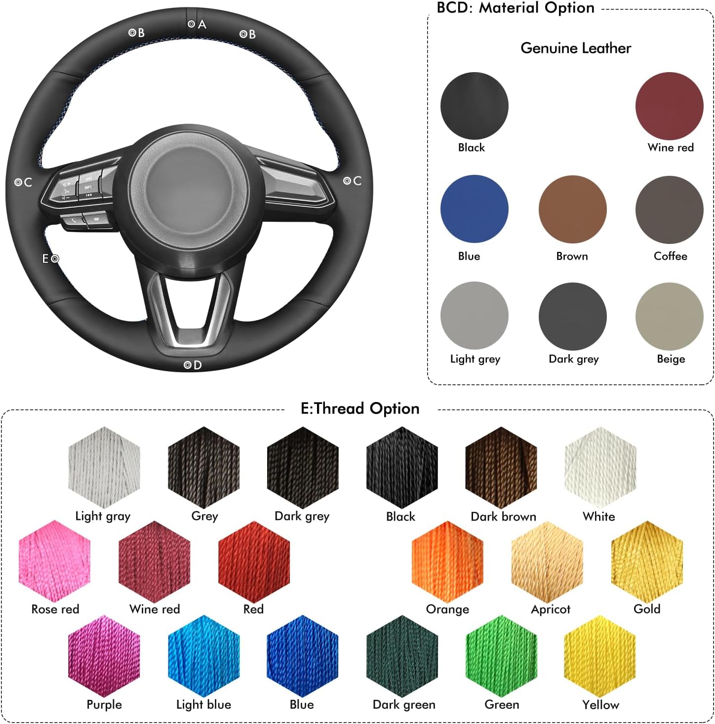 MEWANT DIY Stitching Steering Wheel Cover Wrap for Mazda 3 2017-2018 / Mazda 6 2017-2018 / CX-3 2018-2019 / CX-5 2017-2019 / CX-9 2016-2019 Steering Wheel Accessories for Mazda