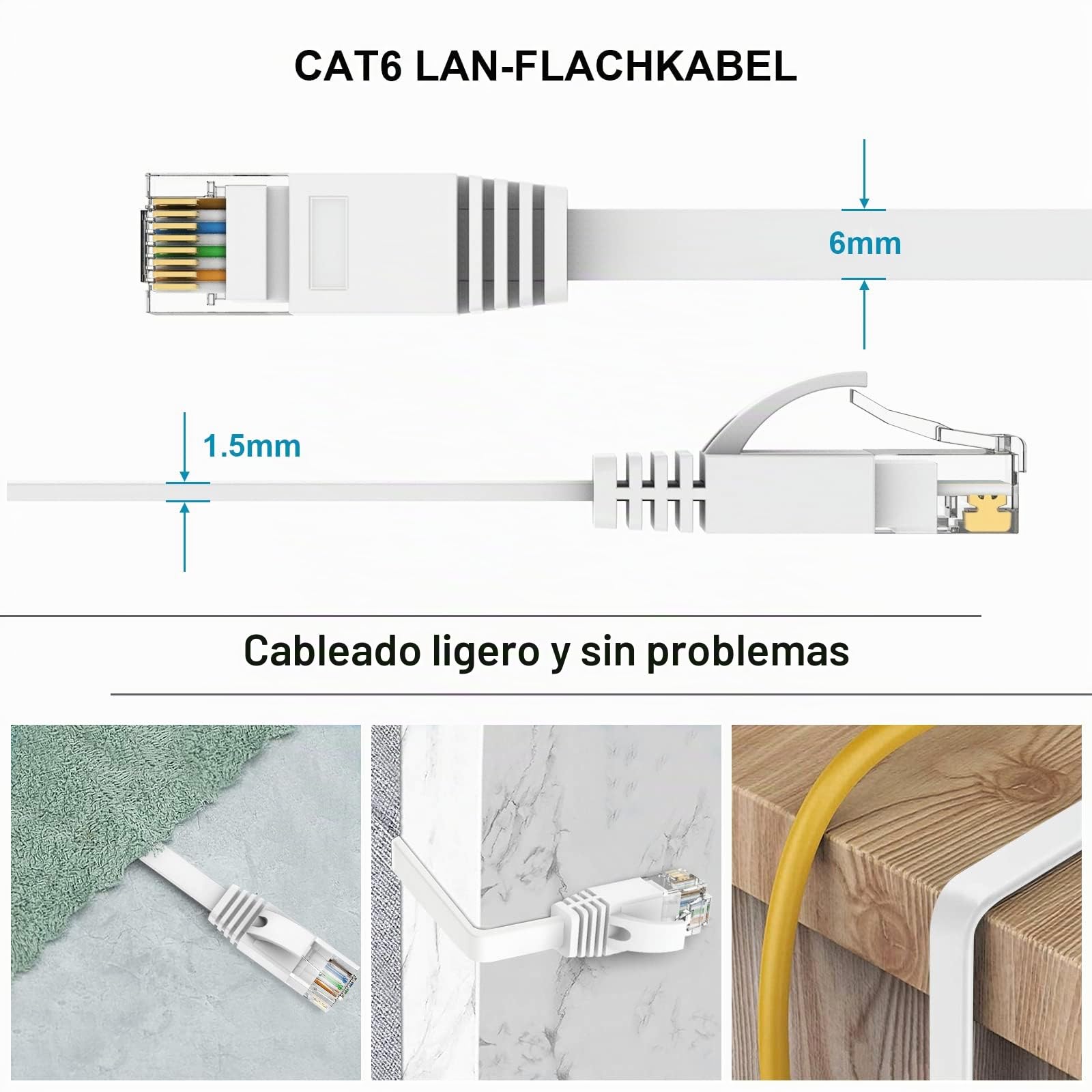 Ercielook Cable Ethernet 10 metros de alta velocidad Cat 6 Cable de red plano con conectores Rj45, Cable LAN largo para router, módem, PS4/5, Xbox