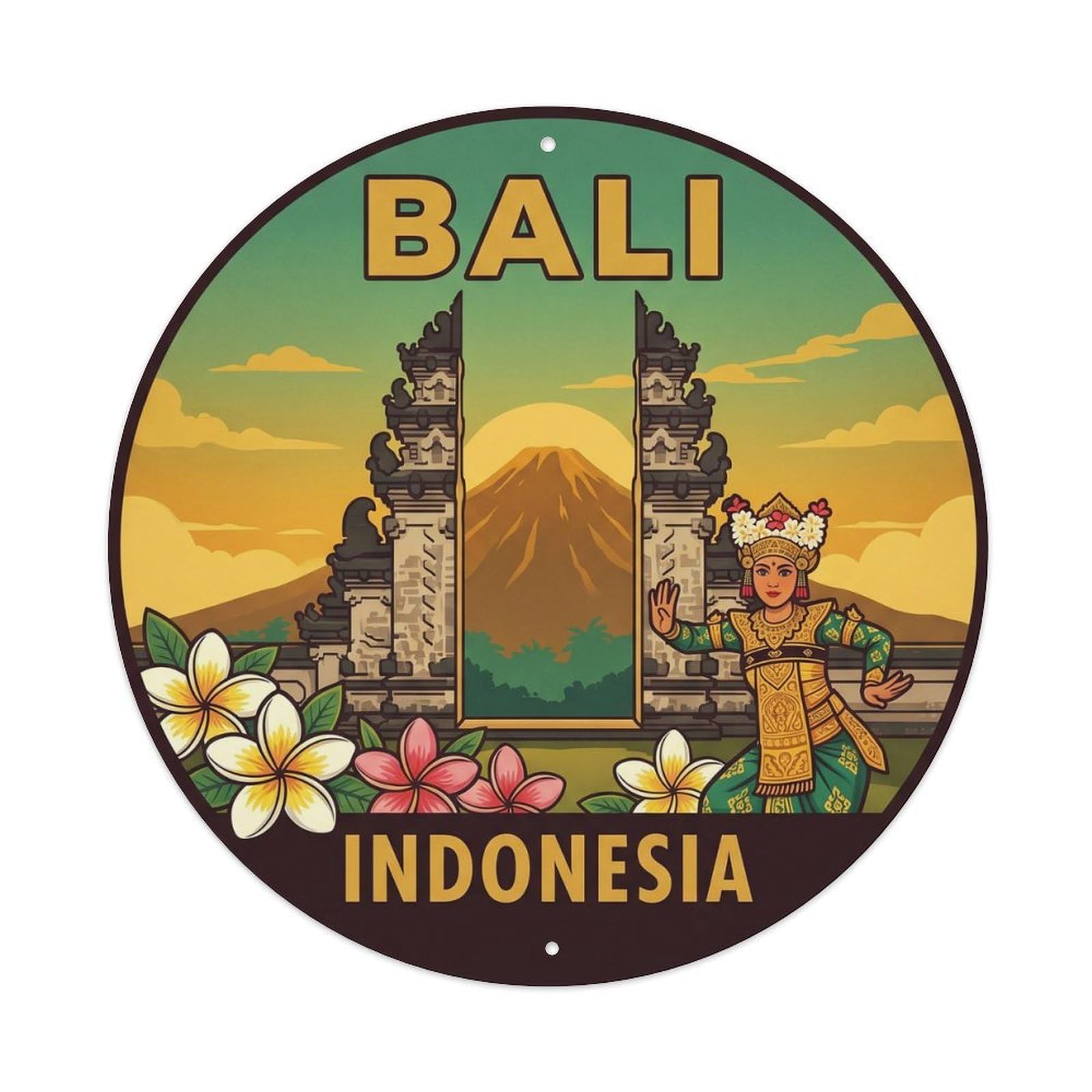 Vintage Travel Bali Indonesia Temple Gate Vintage Metal Tin Sign Plaque Wall Decor for Cafe, Club Bar, Office, Garden Metal Poster 8x8Inch