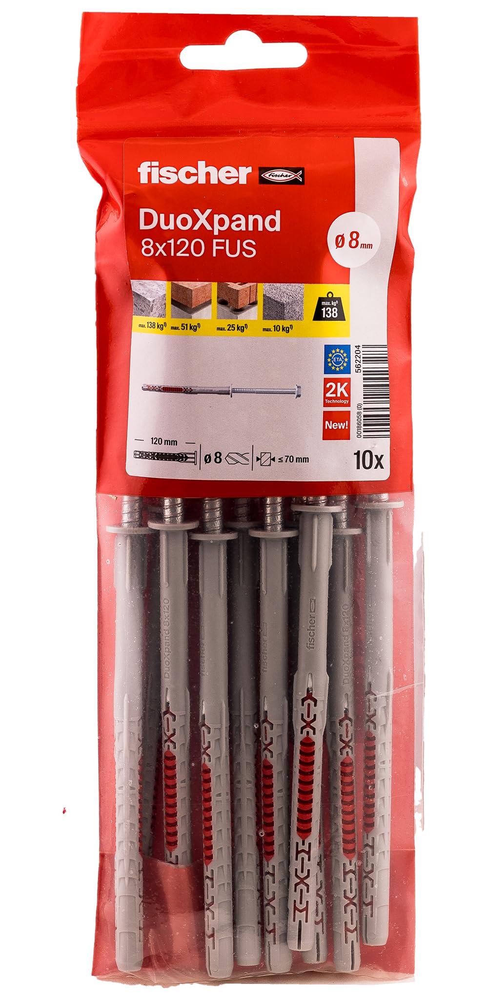 fischer Langschaftsdübel DuoXpand 8x120 FUS Sechskantschraube - 50 St