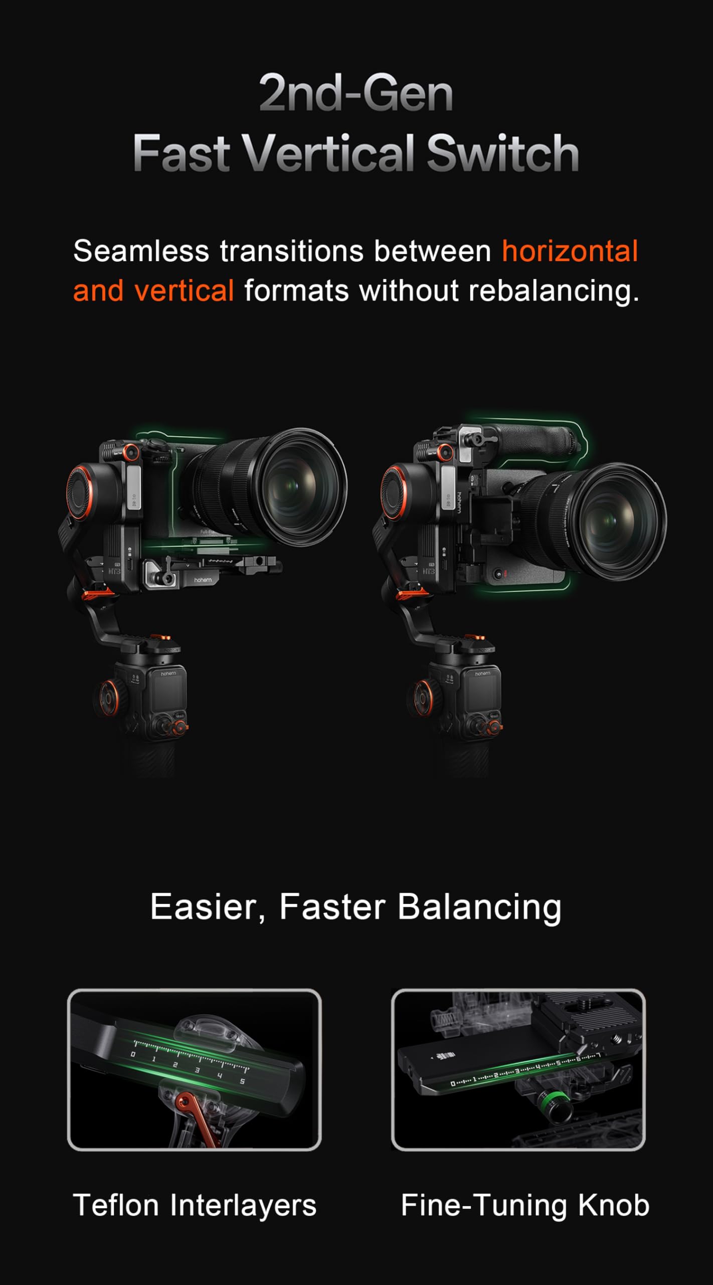 hohem iSteady MT3 Pro - Estabilizador de cámara con seguimiento de IA, cardán 4 en 1 para cámara sin espejo/compacta/acción y smartphone, control remoto de pantalla táctil desmontable de 1.4 pulgadas
