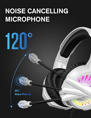 Vista 25 de ZIUMIER Auriculares para juegos con micrófono, compatibles con PS4, PS5, Xbox One, PC, portátil, auriculares sobre la oreja con luz LED RGB, Negro