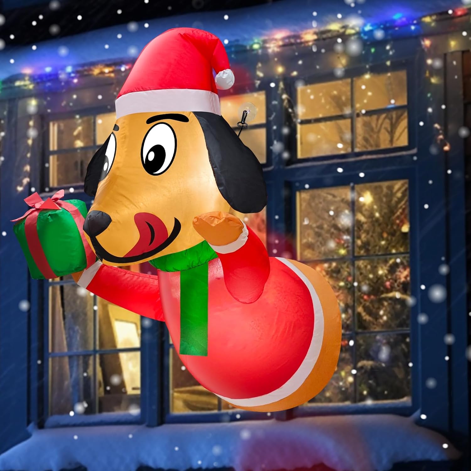 TURNMEON 4 Ft Christmas Inflatables Dachshund Dog with Xmas