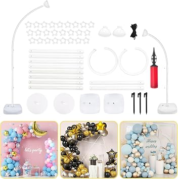 AerWo [Upgraded] Balloon Arch Kit 8.2FT & 6FT, Free Bending Top Half Balloon Arch Stand with Base, Floor Arch Backdrop Stand Frame for Lawn Yard Birthday Wedding Party Christmas Decorations