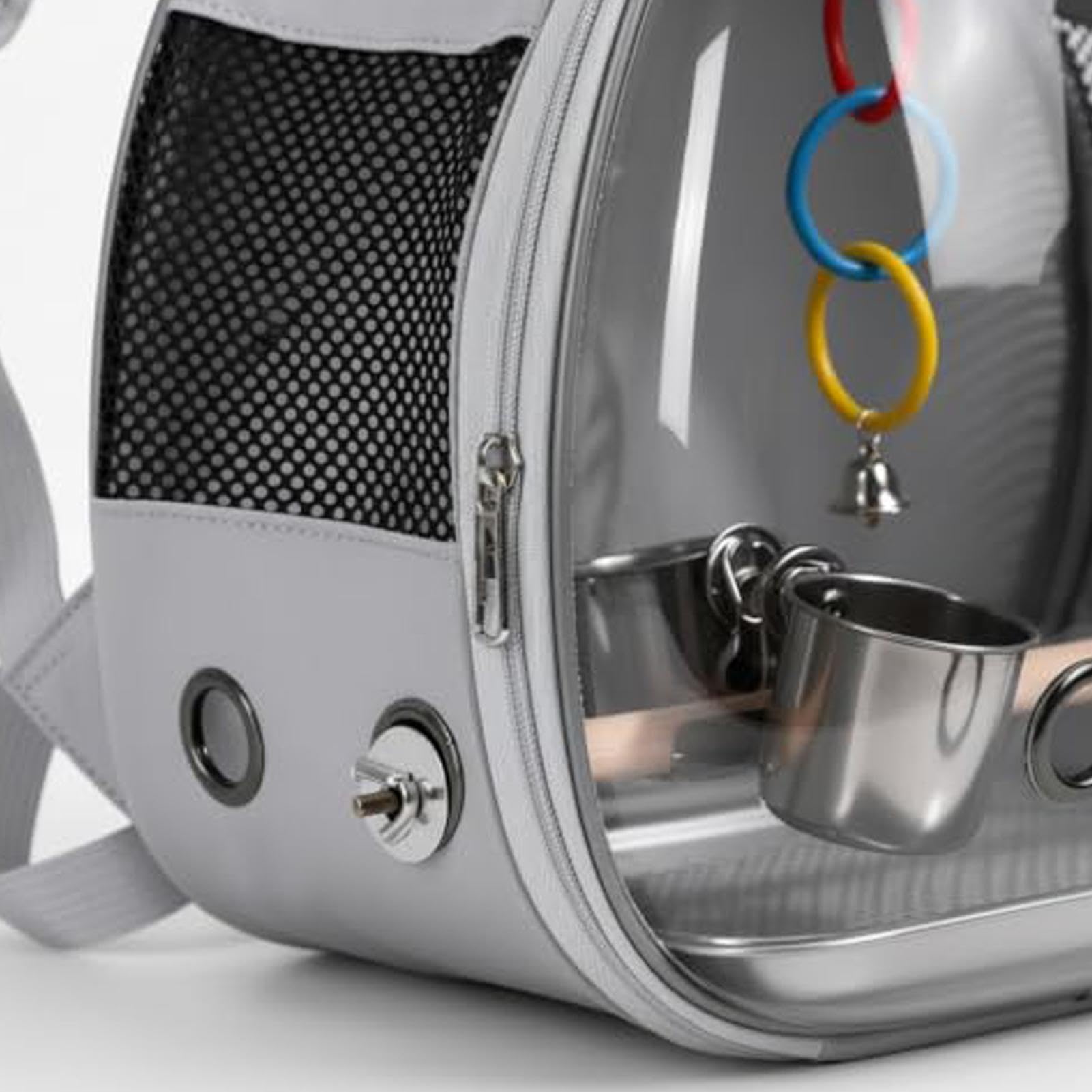 Mochila transportadora de pájaros con alimentador, suministros portátiles