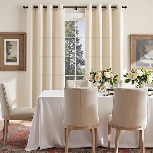 Miniatura 8 de jinchan Cortinas de lino con textura casual para sala de estar, 84 pulgadas de largo, con ojales, filtrado de luz, paneles para ventana para