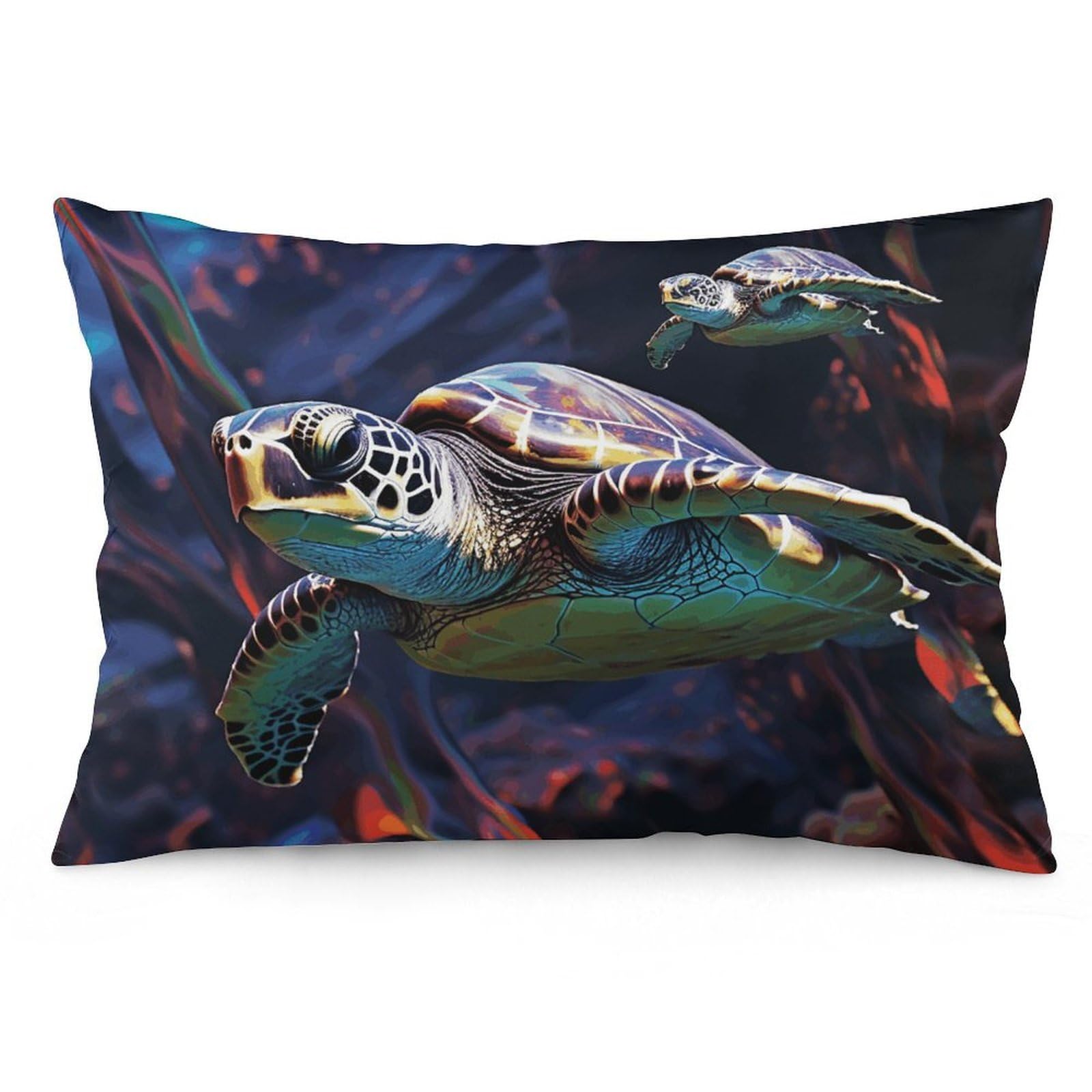 2 Pack Pillow Cases for Hair and Skin, Soft Breathable Pillow Case Covers with Hidden Zipper, A Colorful Tropical Sea Turtle Pillowcase 20"x30" Pillow Covers for Sleeping Gift