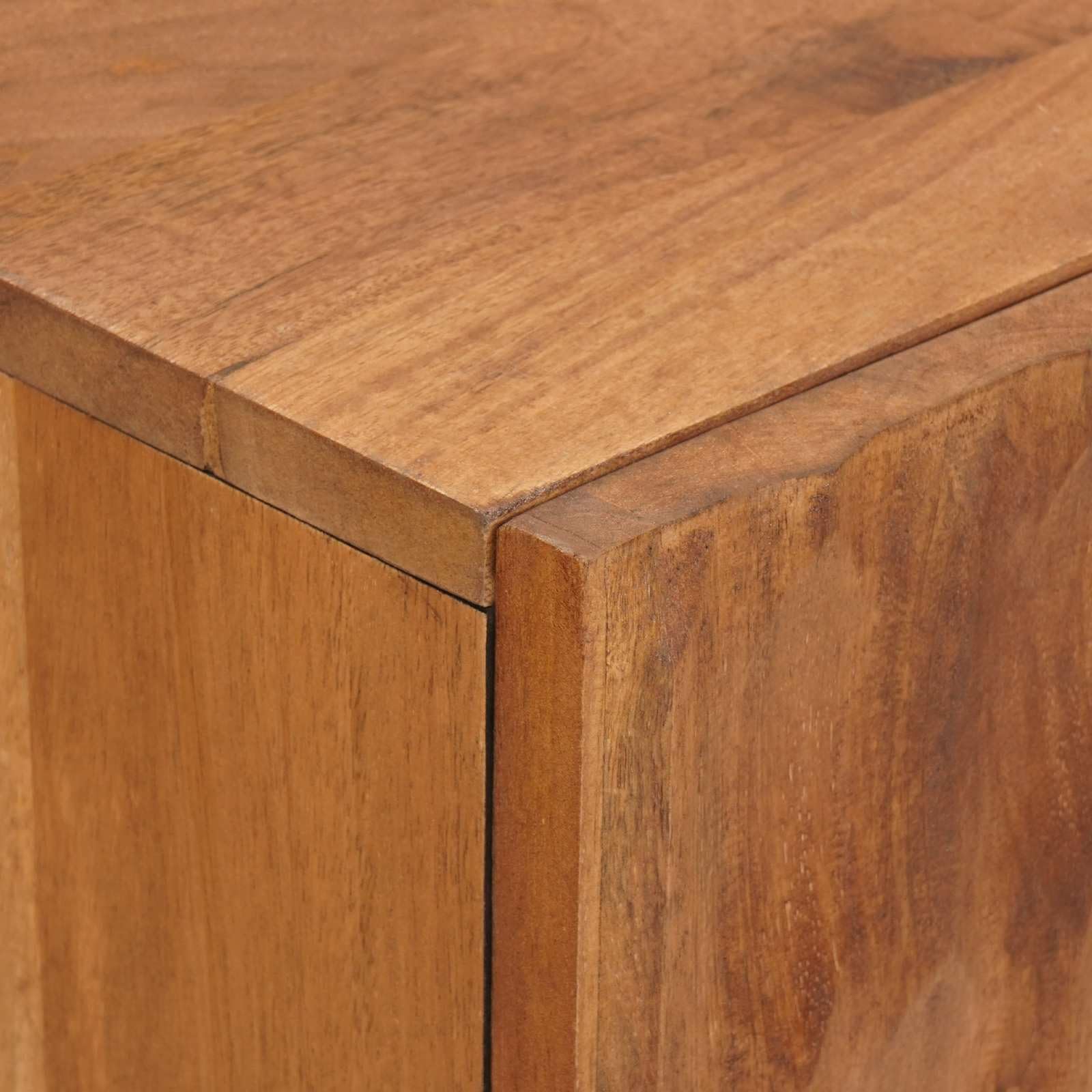Credenza con superficie marrone acacia, 90 x 33 x 75 cm, con ripiano, ante a battente, legno massiccio di mango, spazio per soggiorno, camera da letto, console multimediale, stoccaggio, rack