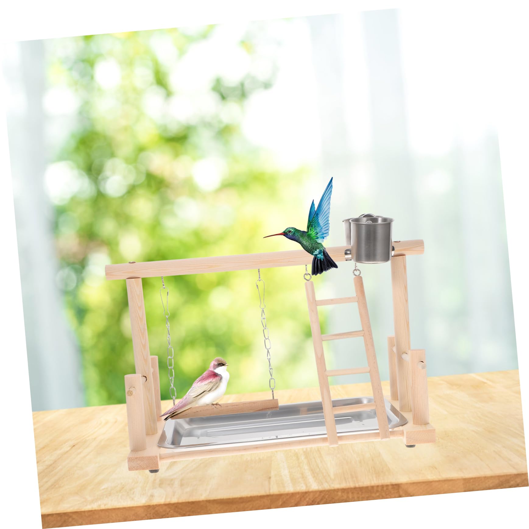 TOYANDONA Supporto Gioco per Pappagalli in Legno, Addestramento | Beige, per Uccelli Domestici, da Tavolo, Sicuro da Mordere, Struttura Singola