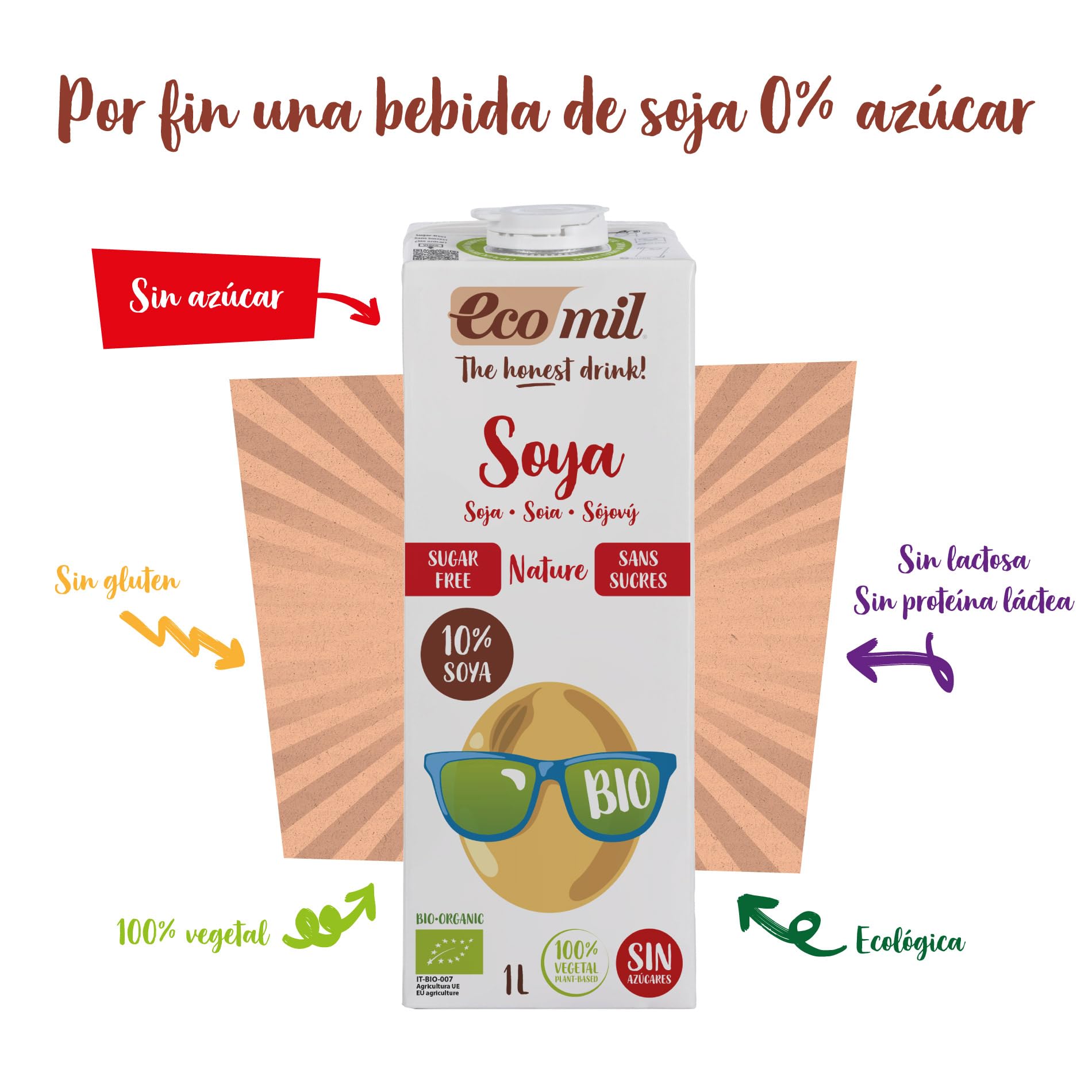 Ecomil - Bebida Vegetal de Soja Barista Bio Sin Azúcares, Pack 6 x 1L, Sin Lactosa, Ecológica, Vegana, Sin Edulcorantes, Baja en Carbohidratos, Ideal para Cafés