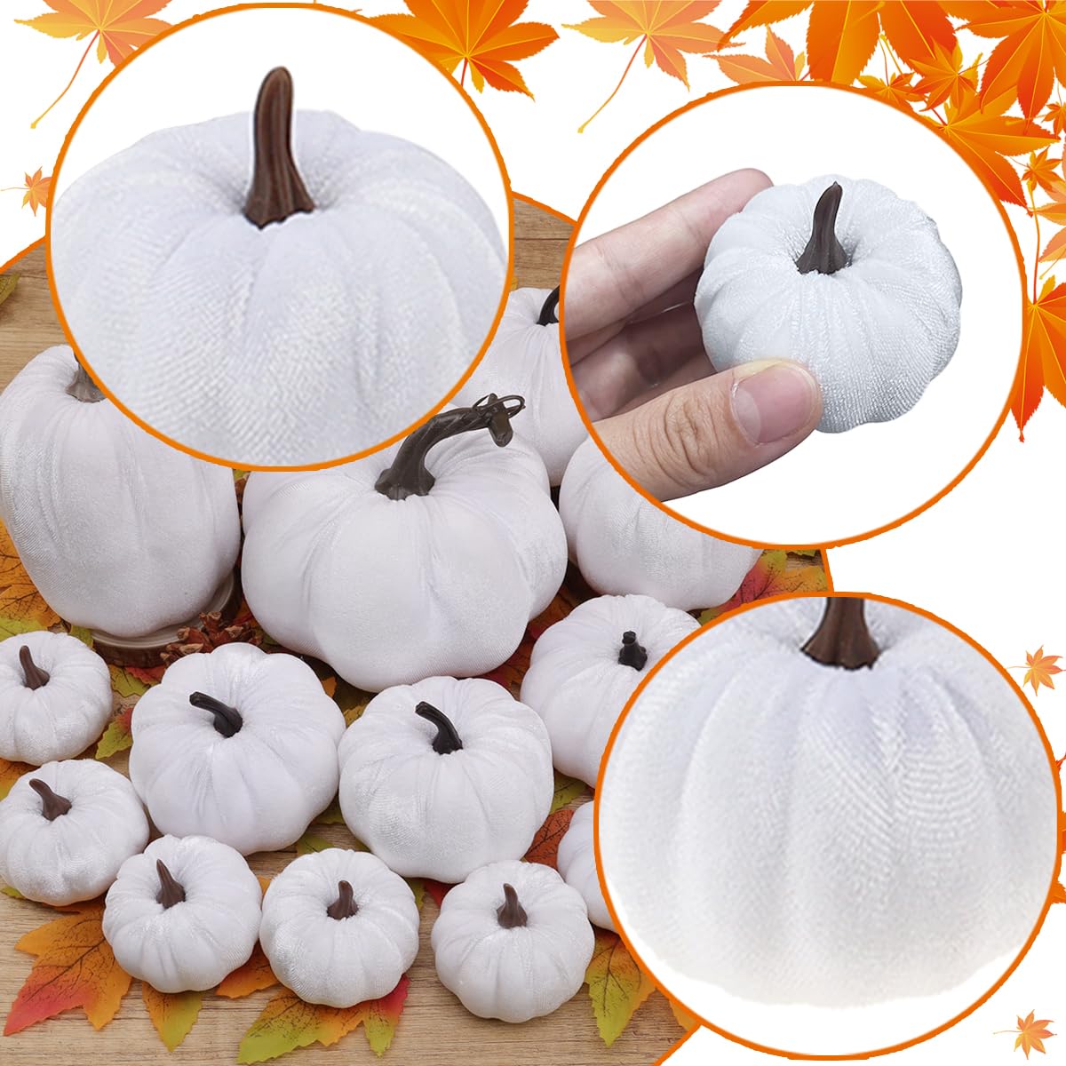 Decorazione artificiale di zucca di velluto 16pcs bianco assortiti Ringraziamento Piccolo tessuto zucche Halloween autunno tavoli centrotavola fattoria