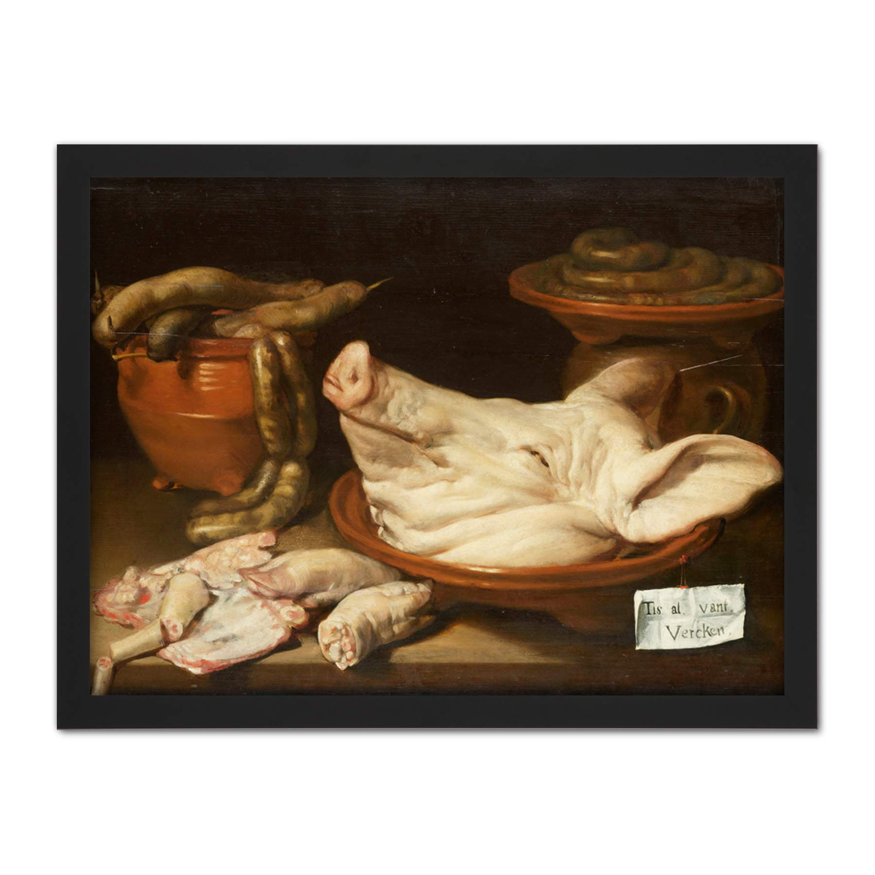 Artery8 Monogrammist Jvr Still Life With Pig'S Head Artwork Framed Wall Art Print 18X24 Inch