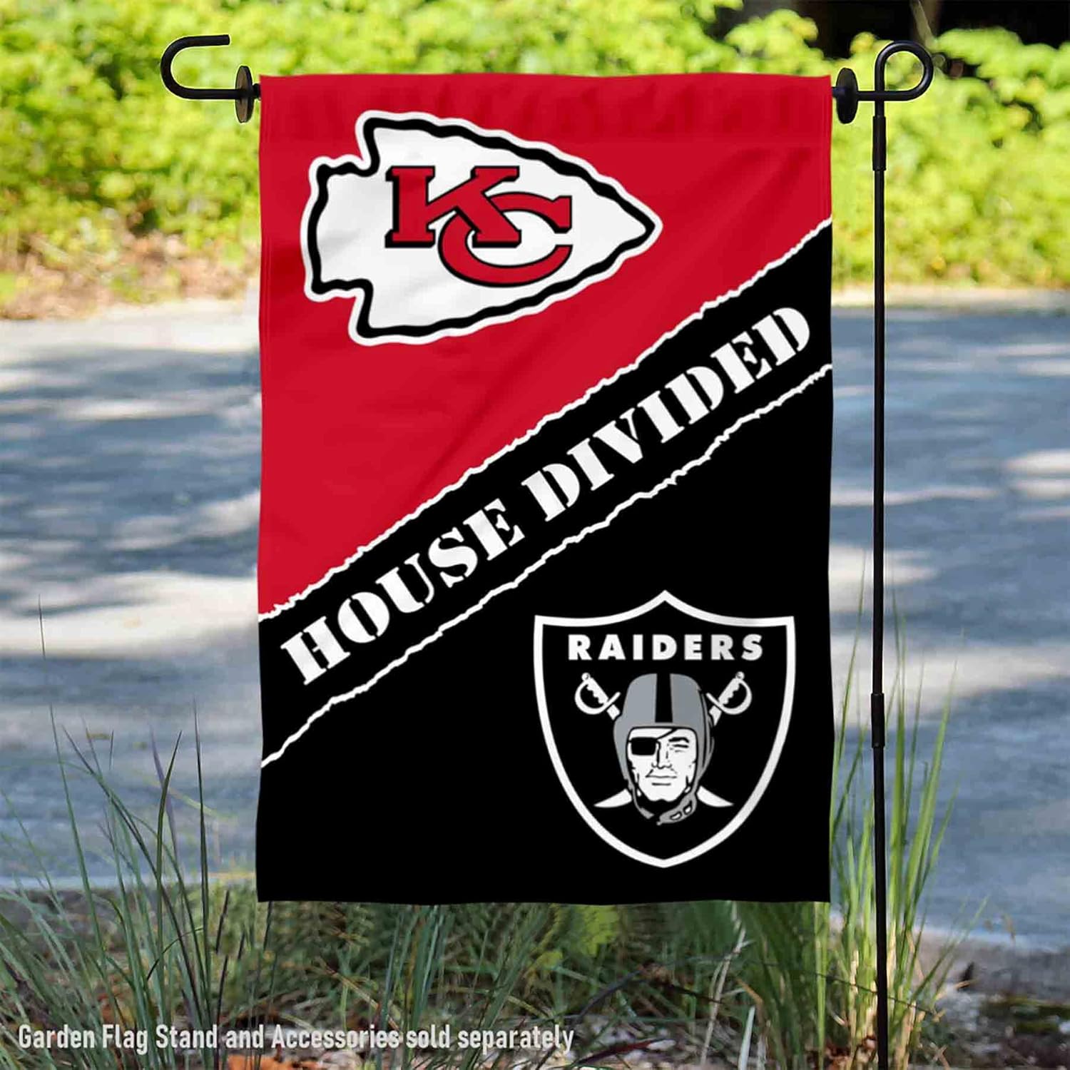 House Divided Chiefs and Raiders Double Sided Garden Flag - Image 2