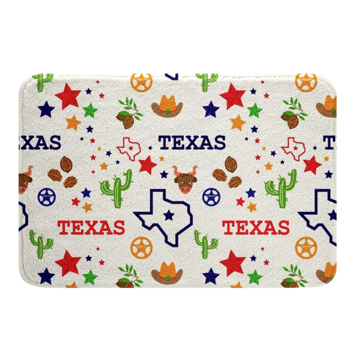 Texas Star Bath Mat Red White and Blue Stars Outdoor Rug Western Decor for Bedroom Tropical Cactus Kitchen Rugs Cowboy Hat Men Shower Mat Highland Cow Western Bath Rug for Teen Girls