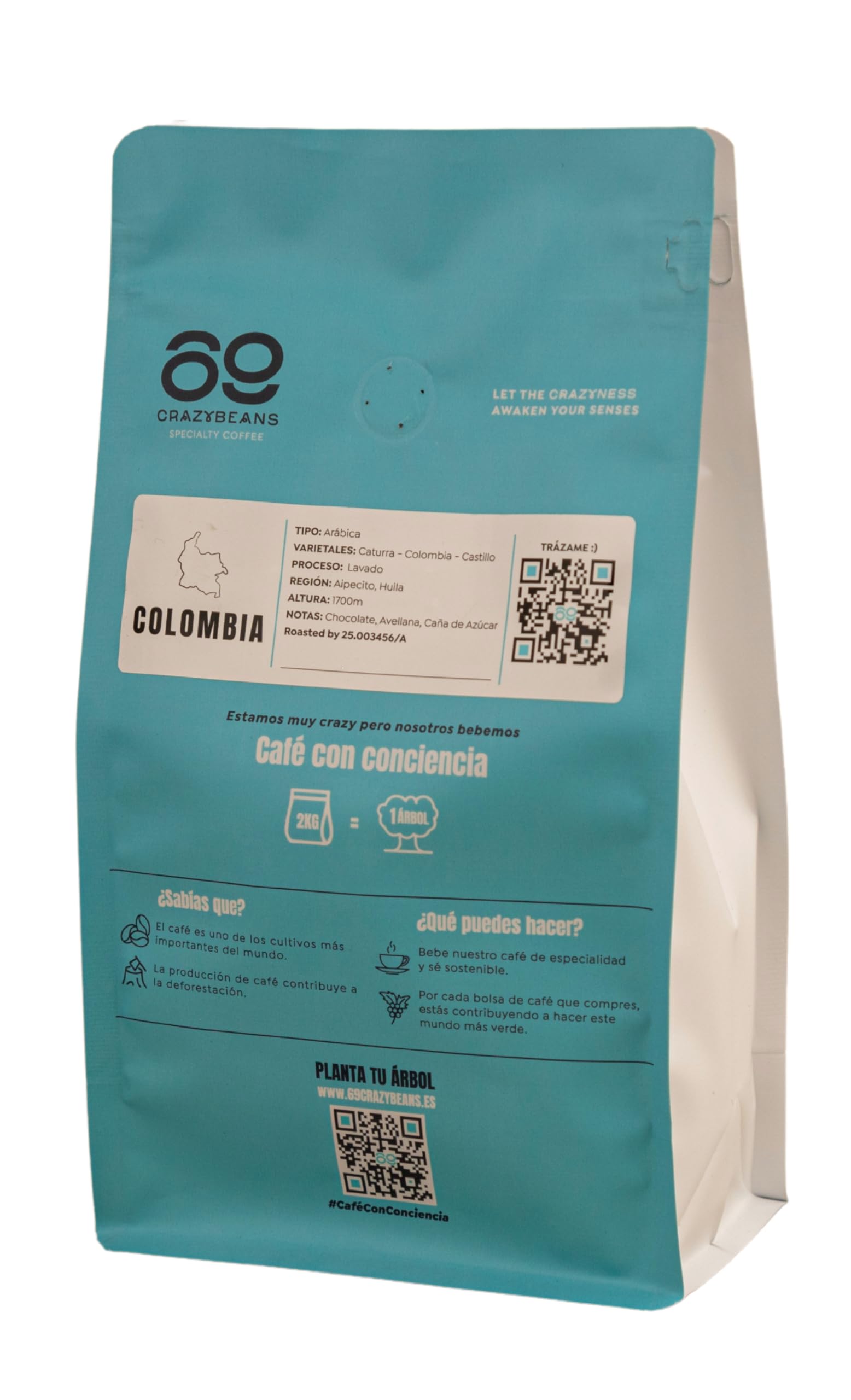 Chicchi di caffè speciali | Colombia | 100% Arábica | Natural | 84 puntos SCA | Neiva,Huila | 500g | 69 CrazyBeans Specialty Coffee | Chicchi di caffè arabica naturale