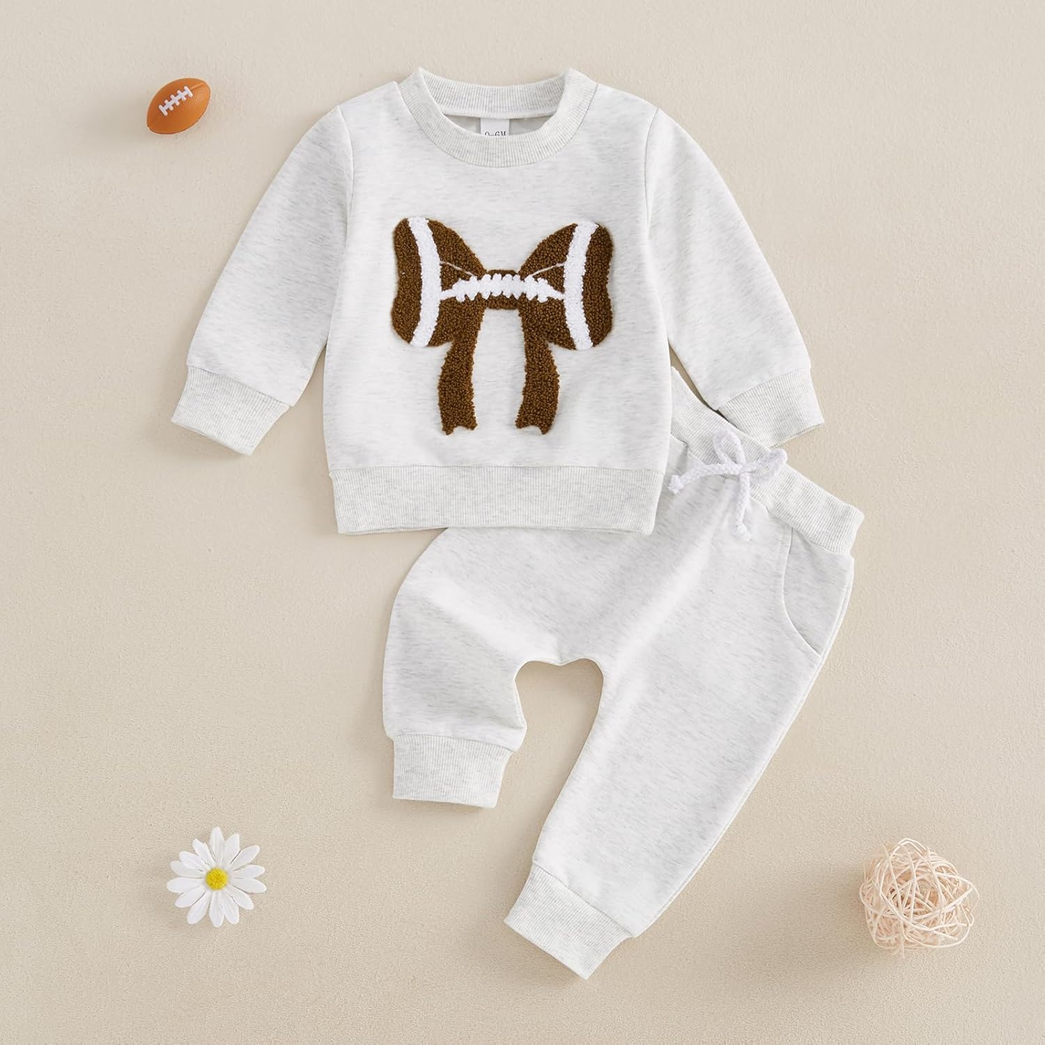 Karuedoo Toddler Baby Girl Football Clothes Football Bow Embroidery Long Sleeve Sweatshirt Top Pants Set 2Pcs Fall Outfits - Image 2