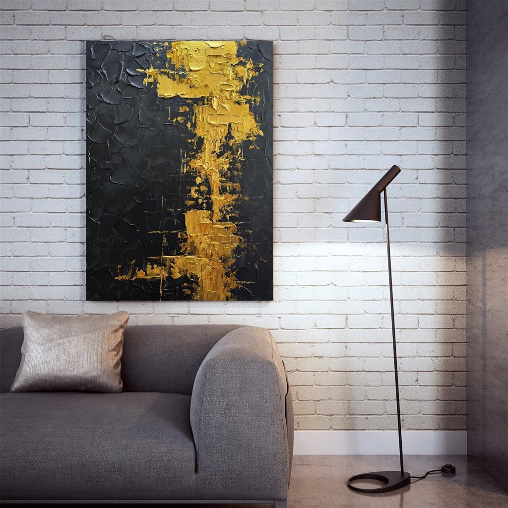 V-inspire Art,28x40 Inch Modern Abstract Wall Art Canvas, Black and Gold, 100% Hand-Painted Oil Paintings Acrylic Canvas Wall Art, Home Wall Decoration