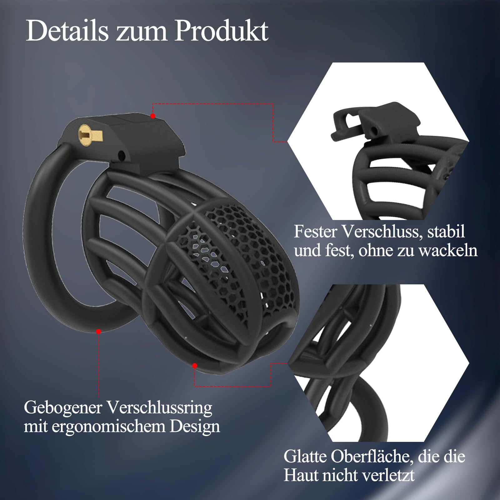 BDSMYEE Jaula de castidad para pene con 4 Anillos para el Pene Extraíbles, chastity cage bdsm Juguetes Eróticos Para Adultos, jaula castidad hombre castigo jaula castidad (Negro, C)