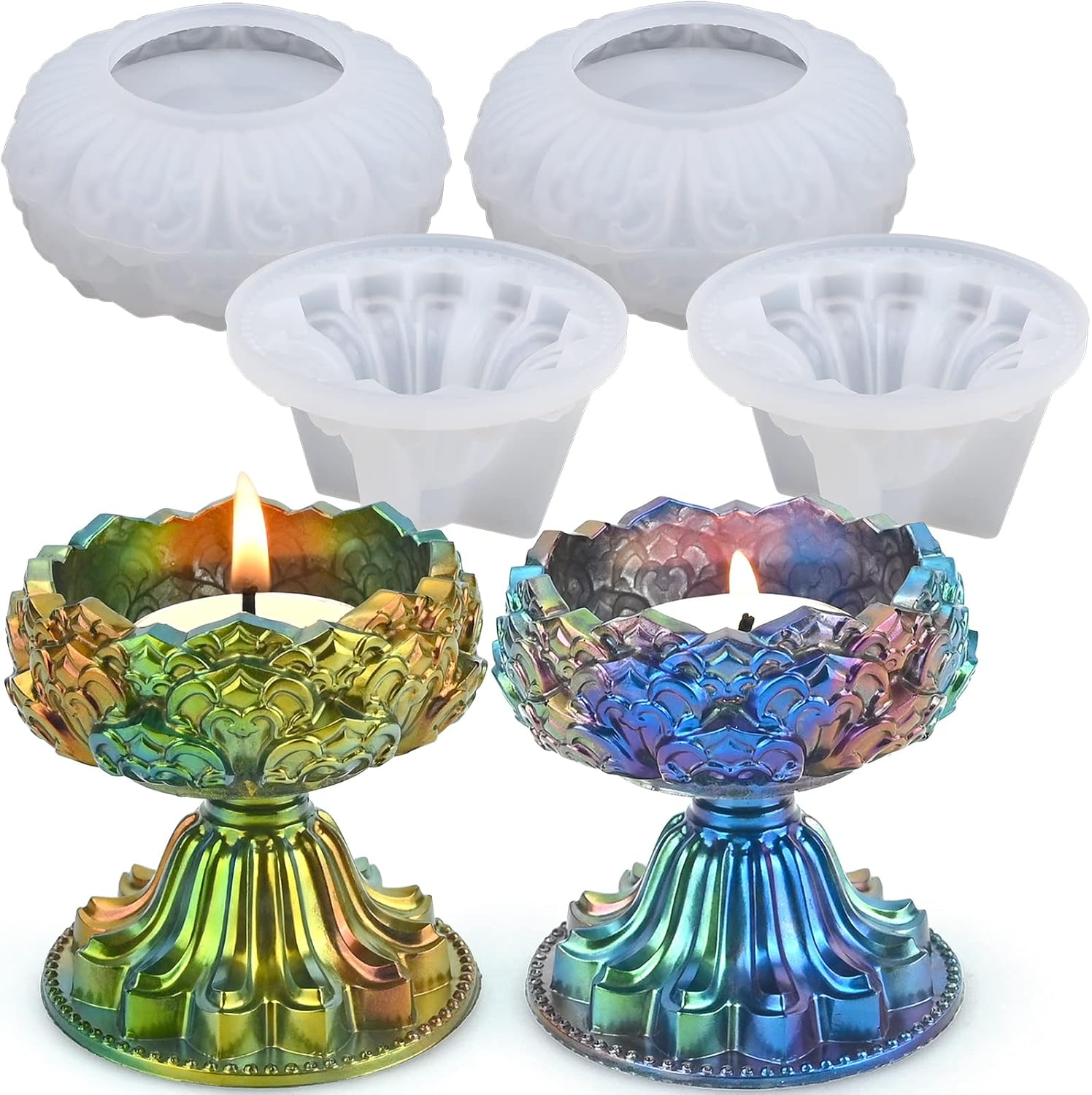 Resin Casting Molds2 Set Lotus Candles Holder Resin Molds, Tealight