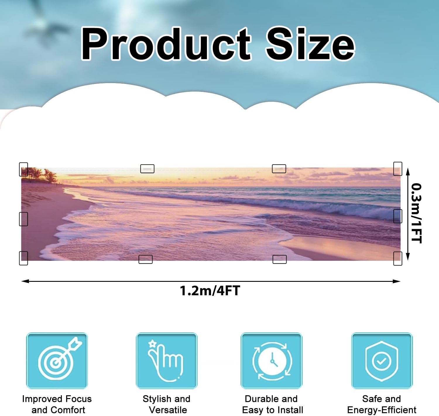 Fluorescent Light Covers for Ceiling Lights Coastal Landscape an Empty Sandy Beach Easy to Install Magnetic Light Filter for Classroom Office Hospitals School Home Decor