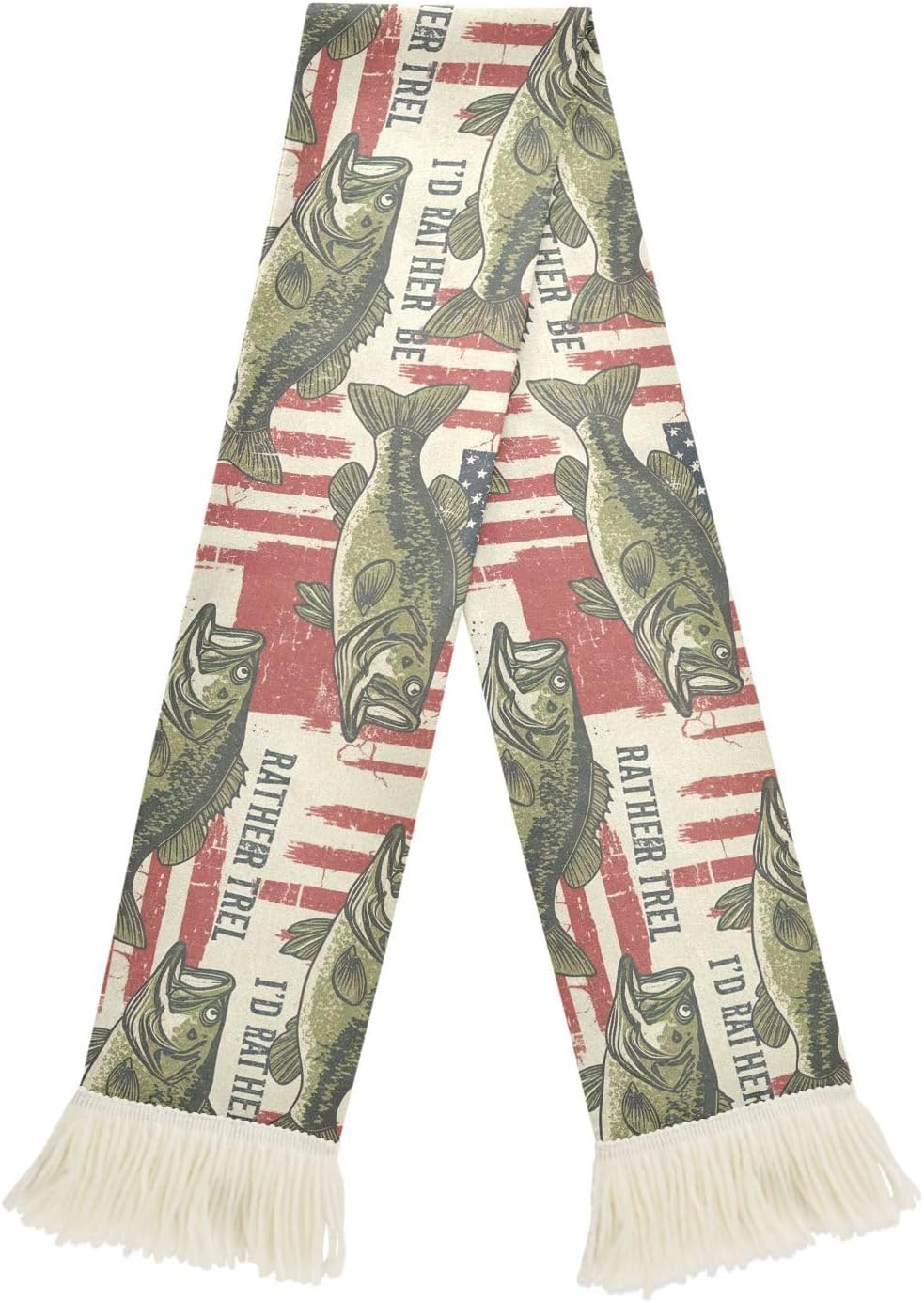 CHIFIGNO Vintage Fishing Flags Beige Sports Fan Scarf with Fringe Ends, Polyester Soft Absorbent Towel Scarf for Soccer Fans, Cheering Banner Wrap