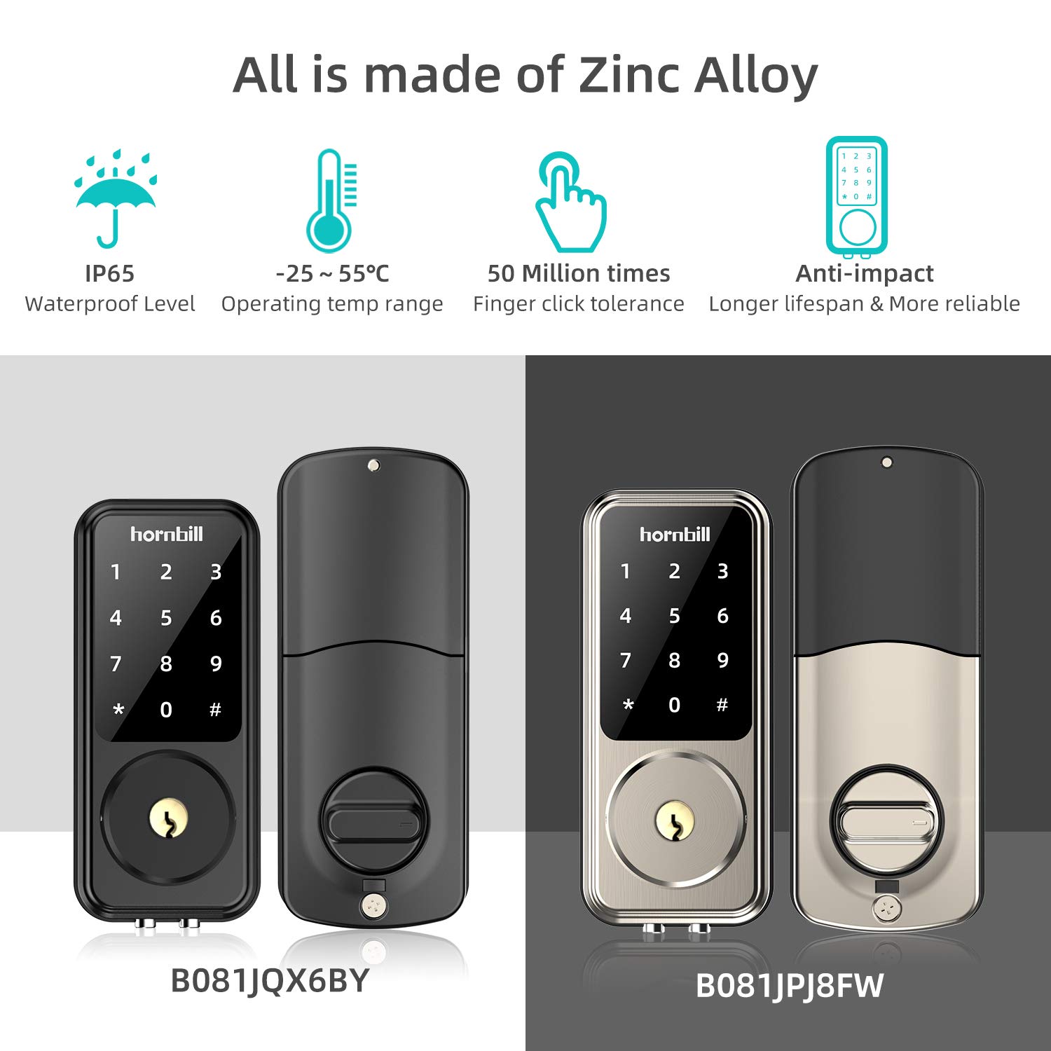 Smart Door Lock with Keypad, hornbill Smart Lock Front Door, Smart