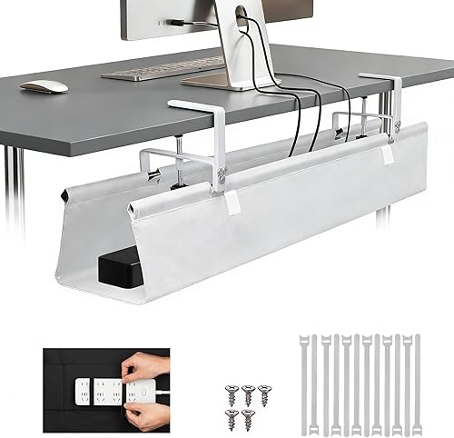 Miniatura 11 de Bandeja de gestión de cables de tela Oxford para debajo del escritorio, sin perforación, organizador de gestión de cables de escritorio de 48