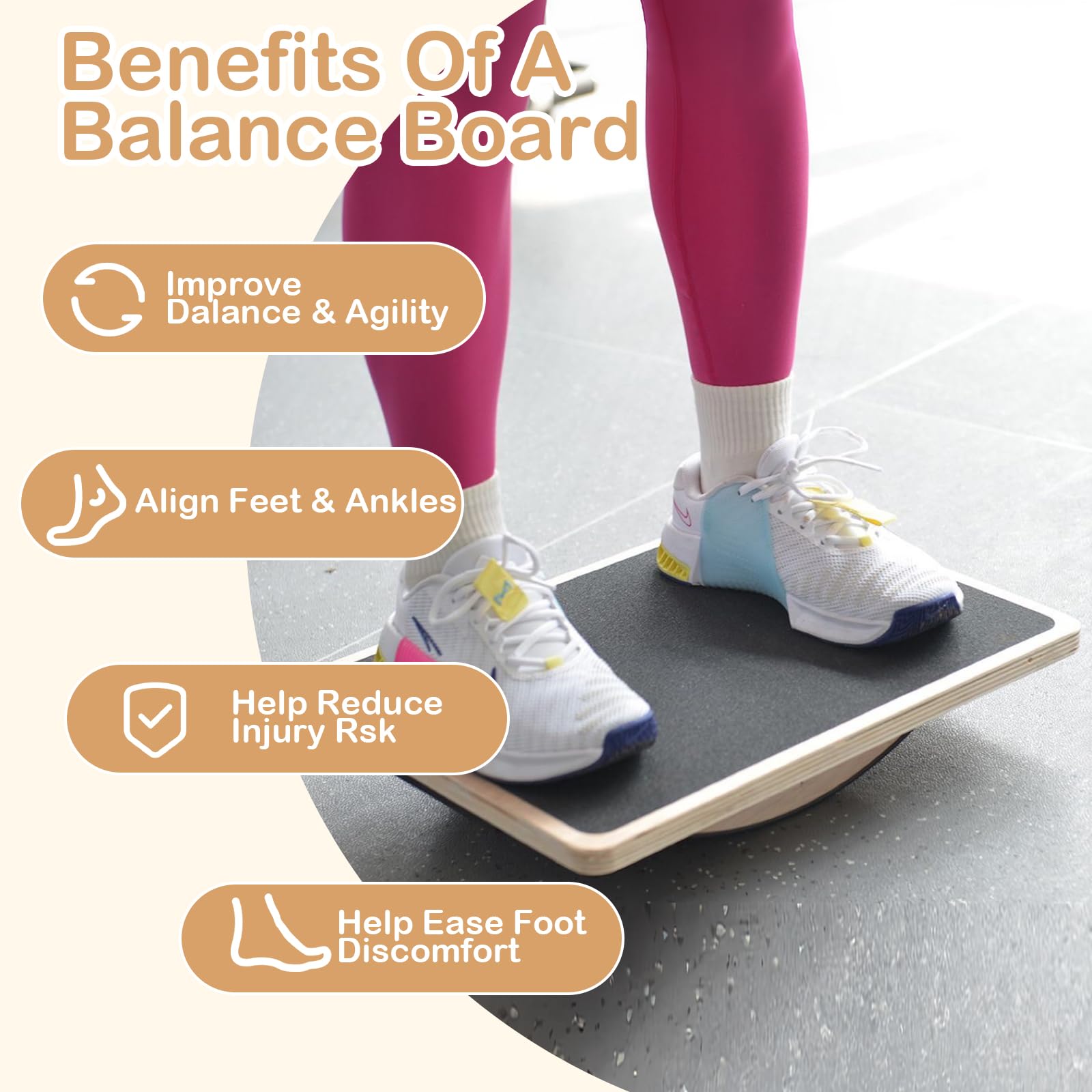 Balance Board, Tavola Di Equilibrio in Legno, Antiscivolo, Trainer per Caviglia e Piede, Esercizi di Stabilità, Per Uso Domestico Tavola e Sotto la Scrivania (giallo, separare)
