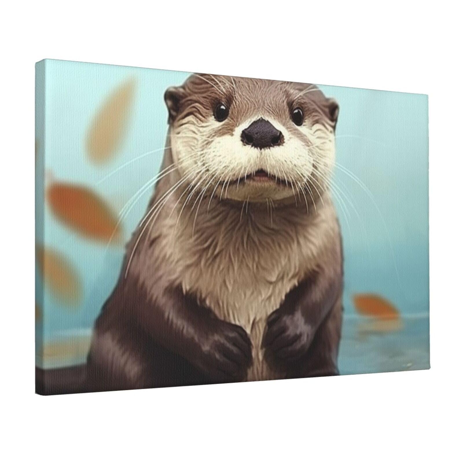 KLOPH Cute otter Canvas Wall Art for Living Room 12"x18" Modern Artwork Painting for Bathroom Hanging Canvas Prints Aesthetic Wallart for Bedroom Kitchen Office Wall Decor