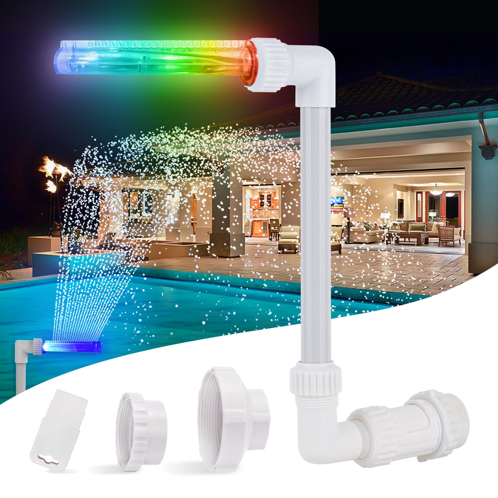 Pool Fountain for Above and In-Ground Pools - Dual Spray Water Fountains, 2-in-1 Adjustable Waterfall Pool Sprinkler Fountain for Cooling & Relaxation, Swimming Pool SPA Accessories