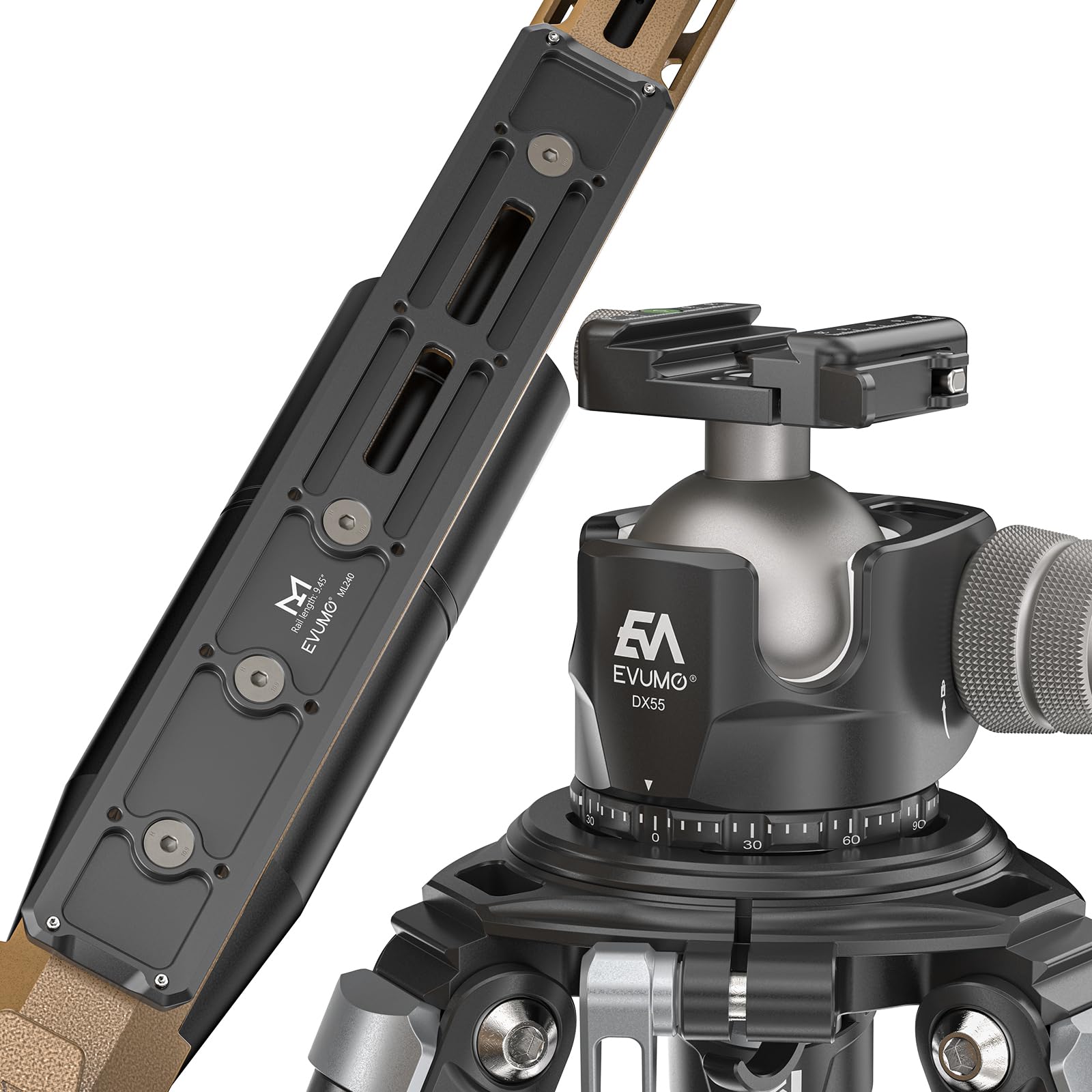 EVUMO ML240 MLOK Arca Swiss piastra a sgancio rapido, 240 mm a coda di rondine piastra a sgancio rapido, per vari treppiedi, teste sferiche, compatibile con ARCA & RRS