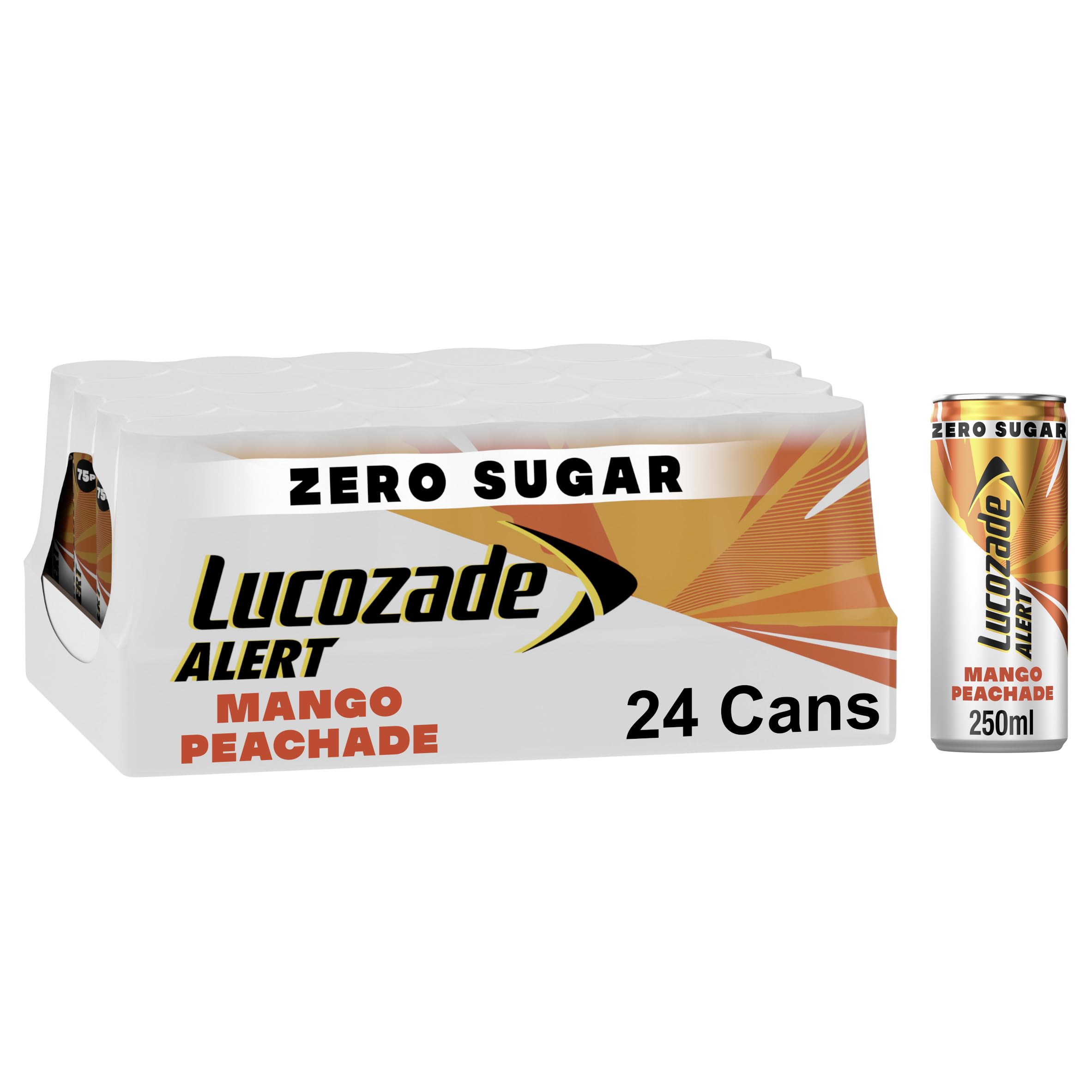 Lucozade Alert Energy Drink Zero Sugar Mango Peachade 250ml (Pack of 24)